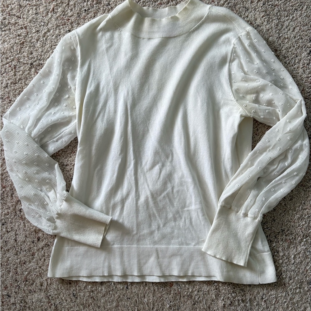Elegant White Women's Top with Sheer Sleeves